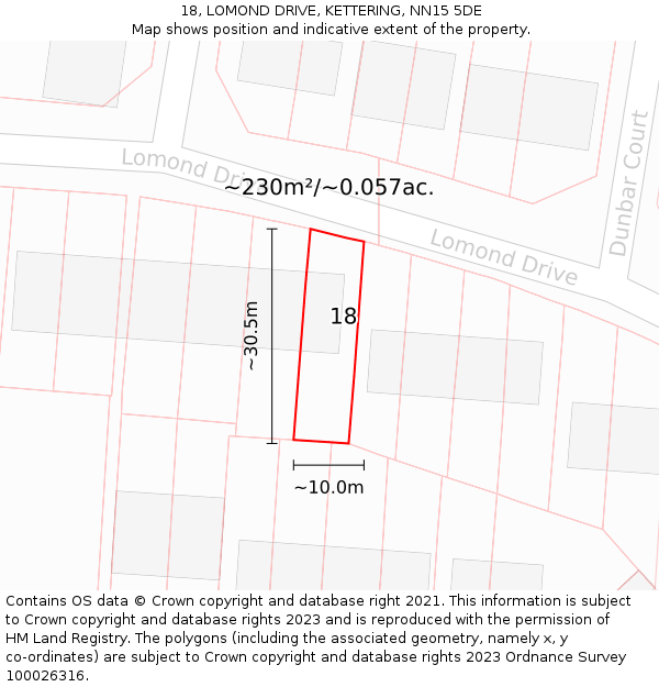 18, LOMOND DRIVE, KETTERING, NN15 5DE: Plot and title map