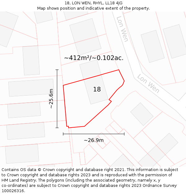 18, LON WEN, RHYL, LL18 4JG: Plot and title map