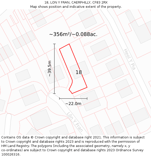 18, LON Y FRAN, CAERPHILLY, CF83 2RX: Plot and title map