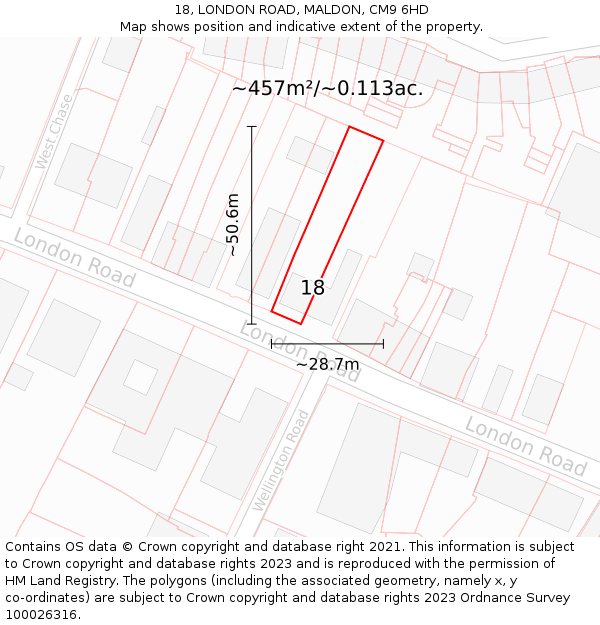 18, LONDON ROAD, MALDON, CM9 6HD: Plot and title map