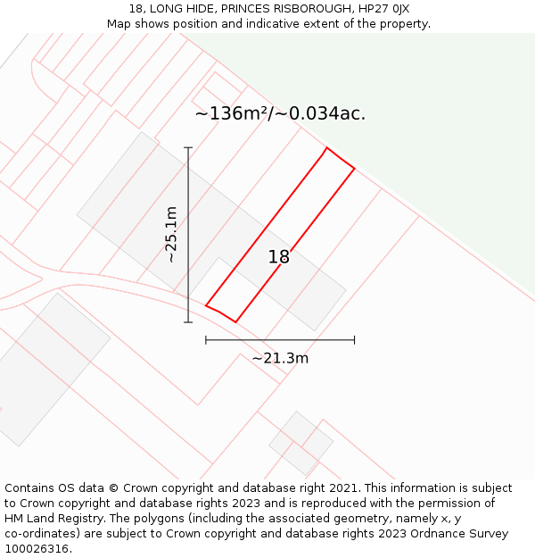 18, LONG HIDE, PRINCES RISBOROUGH, HP27 0JX: Plot and title map