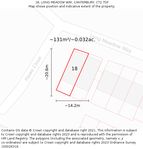 18, LONG MEADOW WAY, CANTERBURY, CT2 7DF: Plot and title map