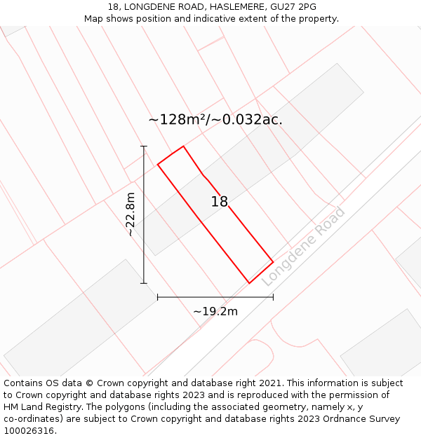 18, LONGDENE ROAD, HASLEMERE, GU27 2PG: Plot and title map