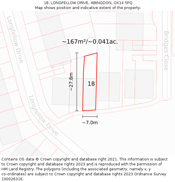 18, LONGFELLOW DRIVE, ABINGDON, OX14 5PQ: Plot and title map