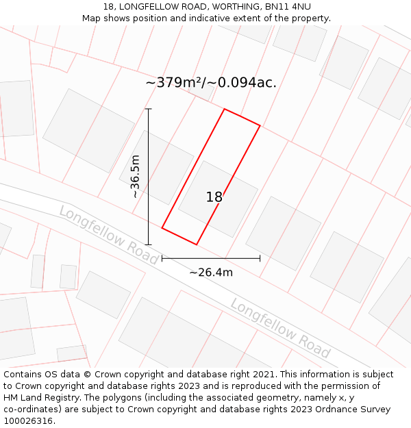 18, LONGFELLOW ROAD, WORTHING, BN11 4NU: Plot and title map