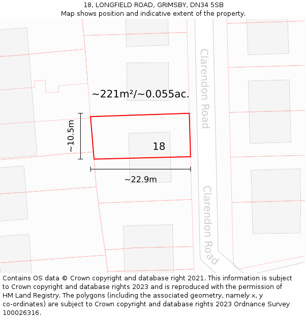 18, LONGFIELD ROAD, GRIMSBY, DN34 5SB: Plot and title map