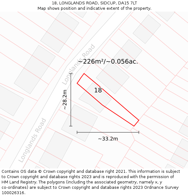 18, LONGLANDS ROAD, SIDCUP, DA15 7LT: Plot and title map