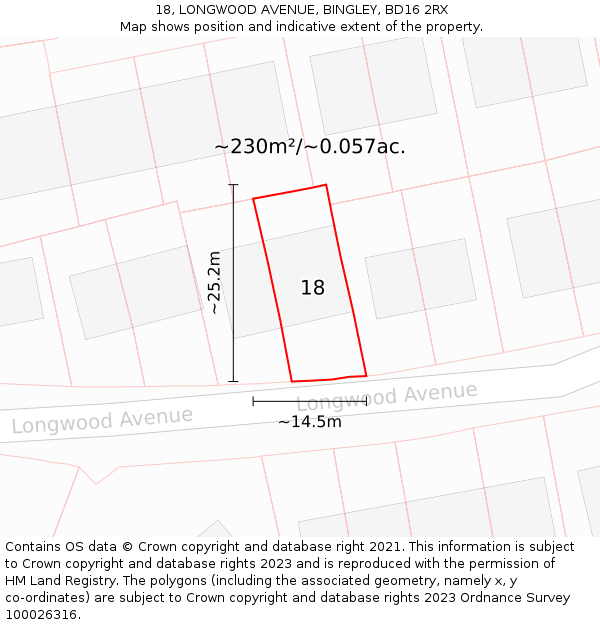 18, LONGWOOD AVENUE, BINGLEY, BD16 2RX: Plot and title map