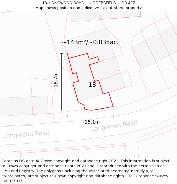 18, LONGWOOD ROAD, HUDDERSFIELD, HD3 4EZ: Plot and title map