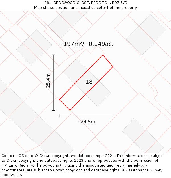 18, LORDSWOOD CLOSE, REDDITCH, B97 5YD: Plot and title map