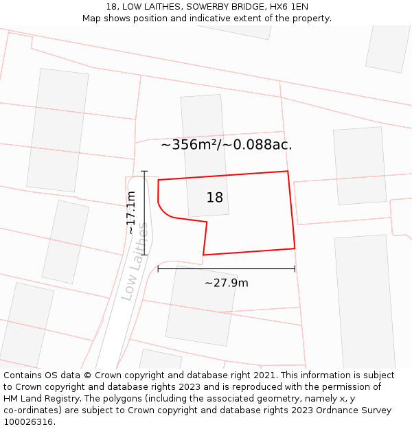 18, LOW LAITHES, SOWERBY BRIDGE, HX6 1EN: Plot and title map