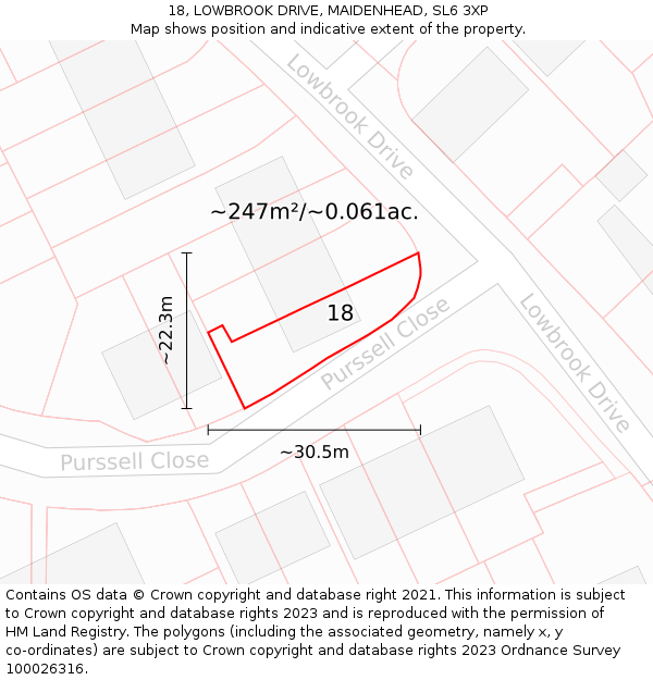 18, LOWBROOK DRIVE, MAIDENHEAD, SL6 3XP: Plot and title map