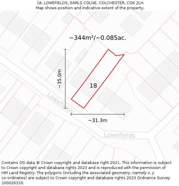 18, LOWEFIELDS, EARLS COLNE, COLCHESTER, CO6 2LH: Plot and title map