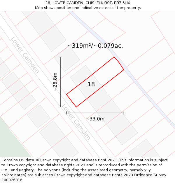 18, LOWER CAMDEN, CHISLEHURST, BR7 5HX: Plot and title map