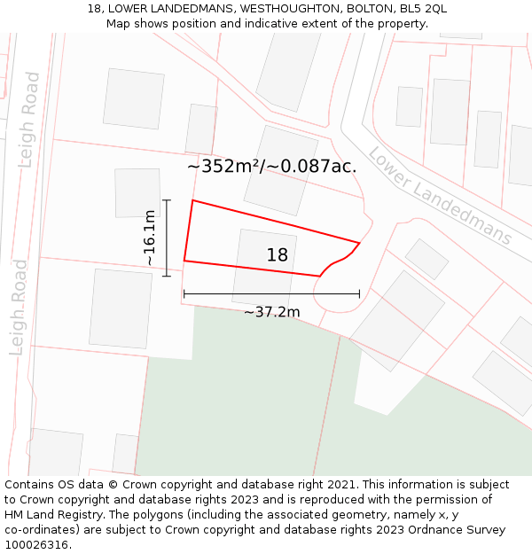 18, LOWER LANDEDMANS, WESTHOUGHTON, BOLTON, BL5 2QL: Plot and title map
