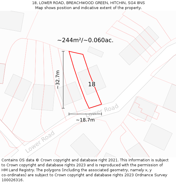 18, LOWER ROAD, BREACHWOOD GREEN, HITCHIN, SG4 8NS: Plot and title map