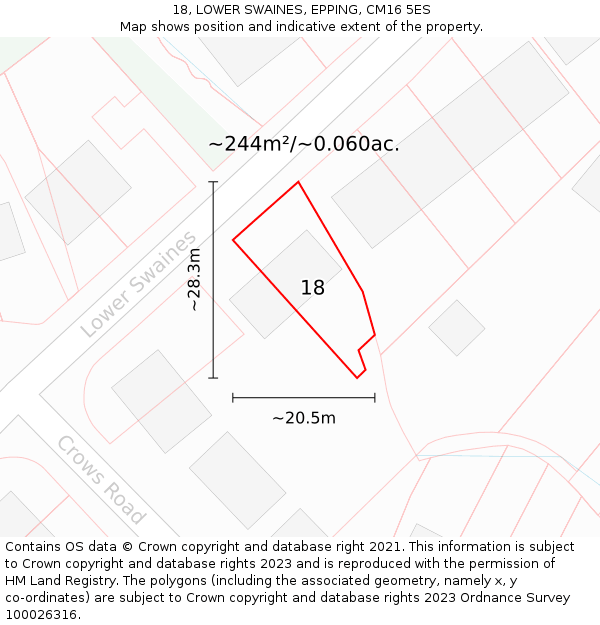 18, LOWER SWAINES, EPPING, CM16 5ES: Plot and title map
