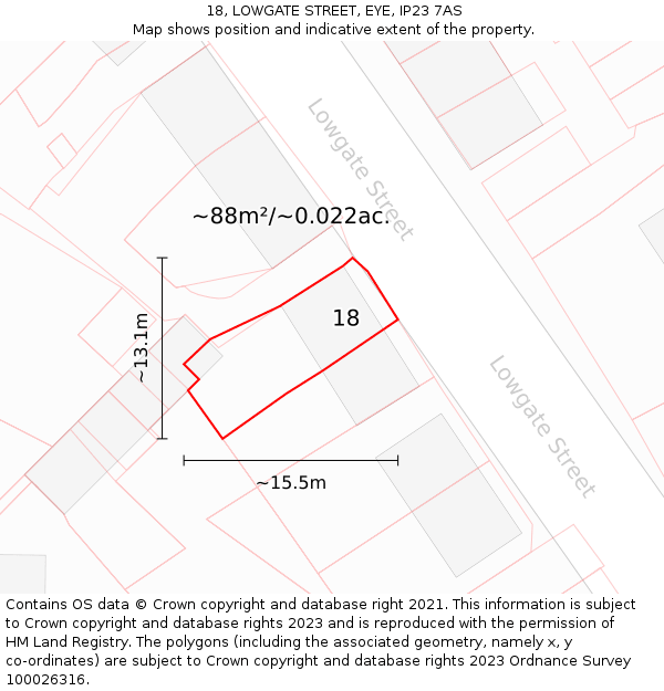18, LOWGATE STREET, EYE, IP23 7AS: Plot and title map
