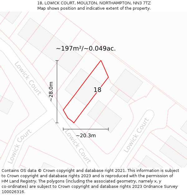 18, LOWICK COURT, MOULTON, NORTHAMPTON, NN3 7TZ: Plot and title map