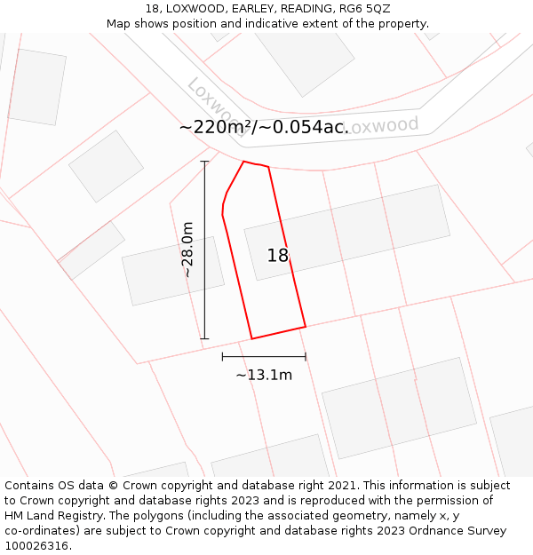 18, LOXWOOD, EARLEY, READING, RG6 5QZ: Plot and title map