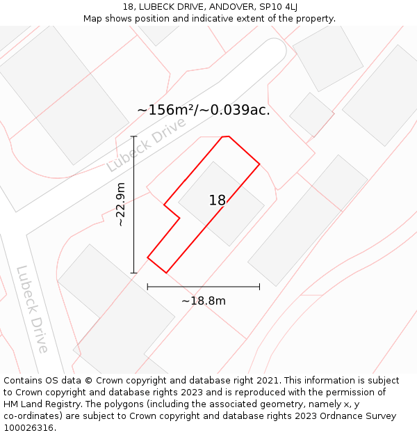 18, LUBECK DRIVE, ANDOVER, SP10 4LJ: Plot and title map