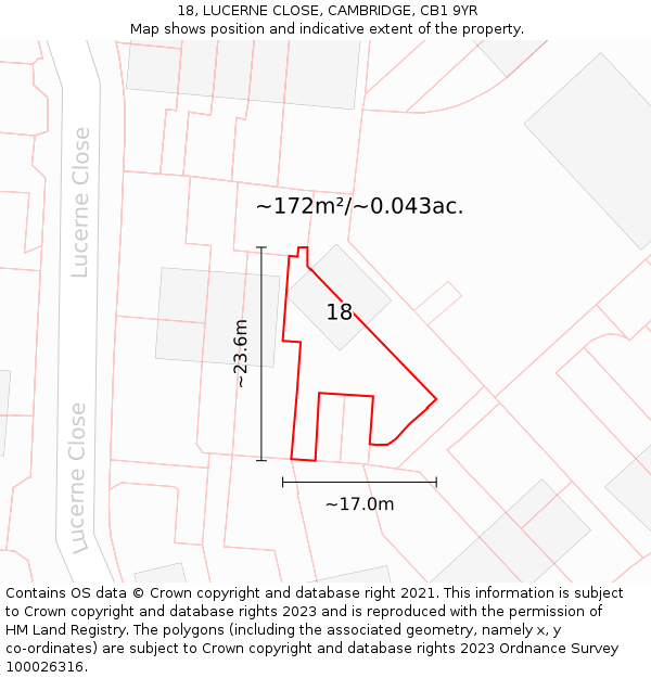 18, LUCERNE CLOSE, CAMBRIDGE, CB1 9YR: Plot and title map