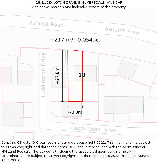 18, LUDDINGTON DRIVE, SKELMERSDALE, WN8 6HF: Plot and title map