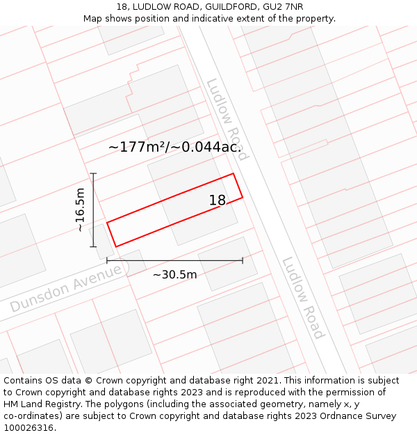 18, LUDLOW ROAD, GUILDFORD, GU2 7NR: Plot and title map