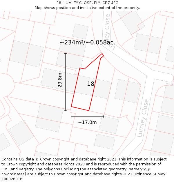 18, LUMLEY CLOSE, ELY, CB7 4FG: Plot and title map