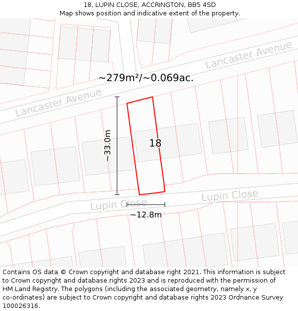 18, LUPIN CLOSE, ACCRINGTON, BB5 4SD: Plot and title map
