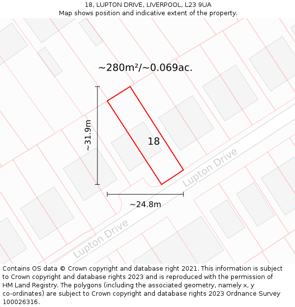 18, LUPTON DRIVE, LIVERPOOL, L23 9UA: Plot and title map