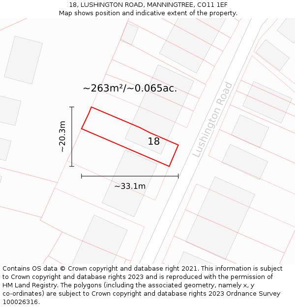 18, LUSHINGTON ROAD, MANNINGTREE, CO11 1EF: Plot and title map