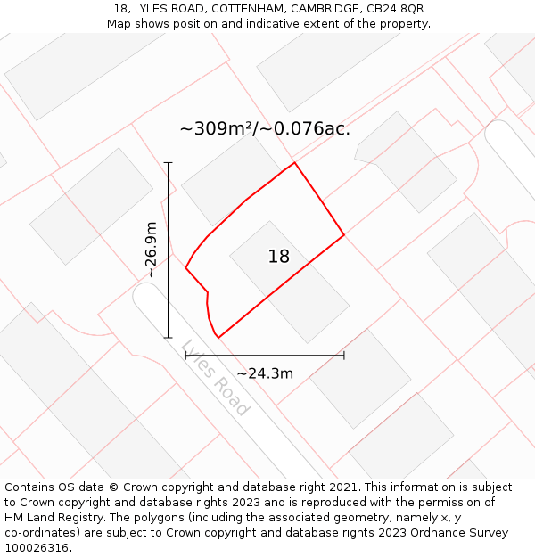 18, LYLES ROAD, COTTENHAM, CAMBRIDGE, CB24 8QR: Plot and title map