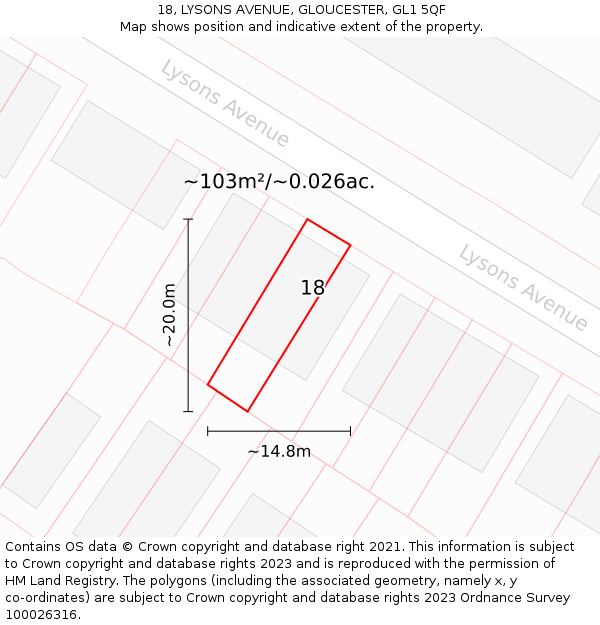 18, LYSONS AVENUE, GLOUCESTER, GL1 5QF: Plot and title map