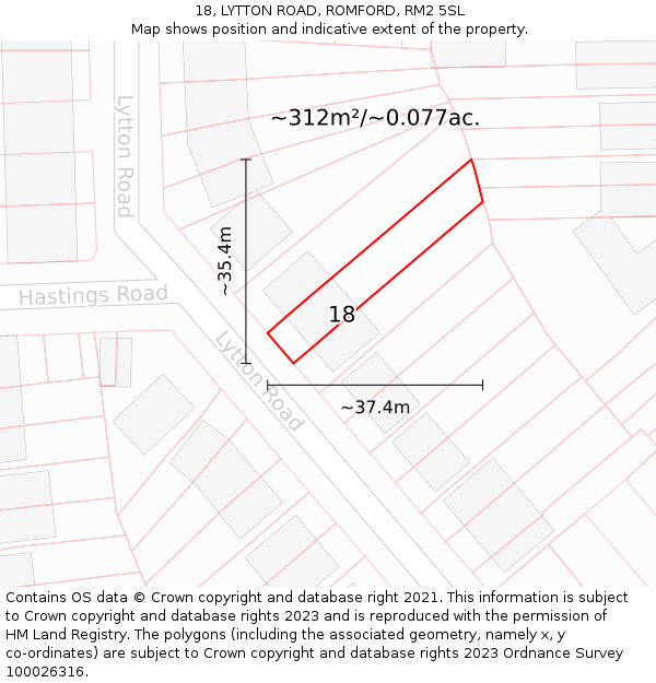 18, LYTTON ROAD, ROMFORD, RM2 5SL: Plot and title map