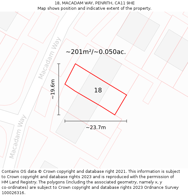18, MACADAM WAY, PENRITH, CA11 9HE: Plot and title map