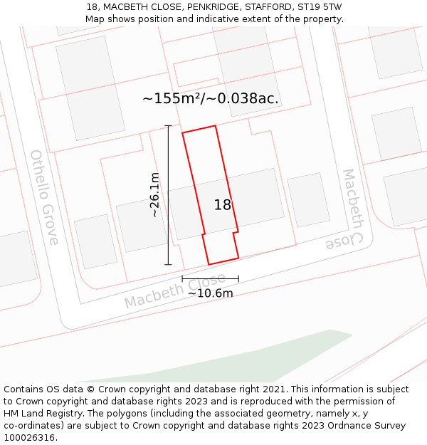 18, MACBETH CLOSE, PENKRIDGE, STAFFORD, ST19 5TW: Plot and title map