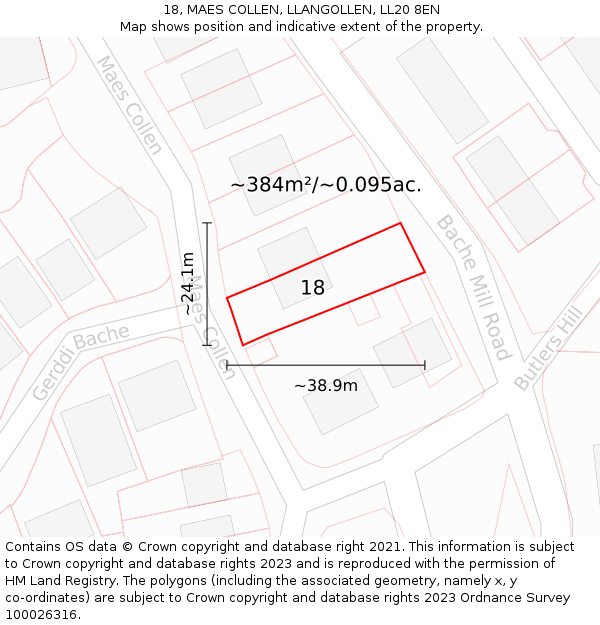 18, MAES COLLEN, LLANGOLLEN, LL20 8EN: Plot and title map