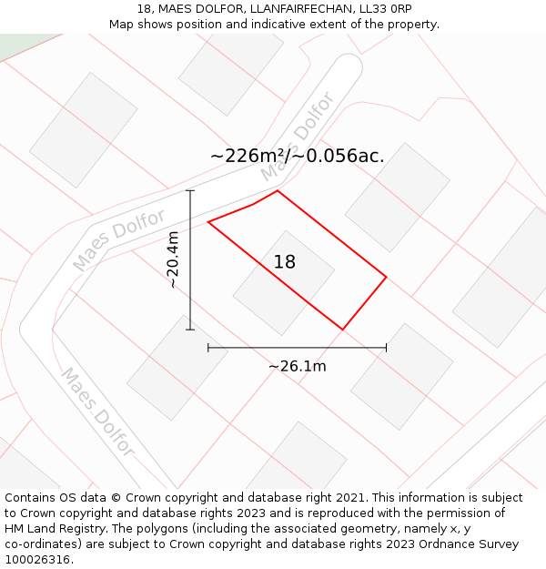 18, MAES DOLFOR, LLANFAIRFECHAN, LL33 0RP: Plot and title map