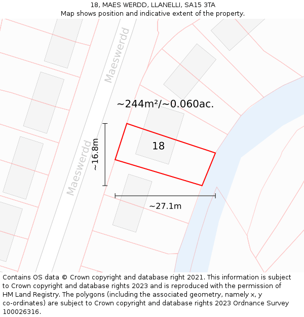 18, MAES WERDD, LLANELLI, SA15 3TA: Plot and title map