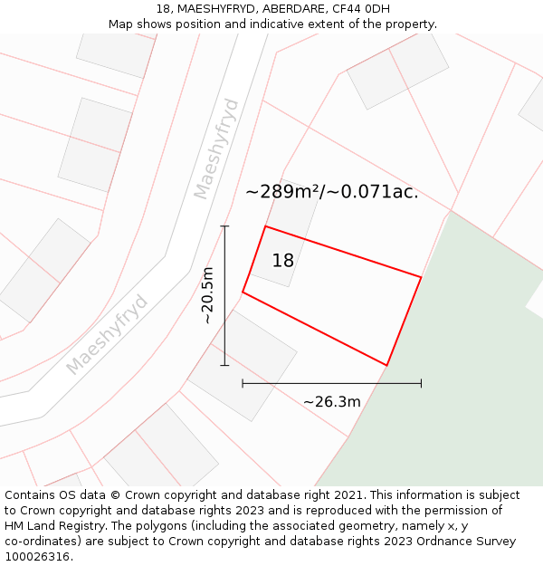 18, MAESHYFRYD, ABERDARE, CF44 0DH: Plot and title map