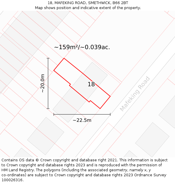 18, MAFEKING ROAD, SMETHWICK, B66 2BT: Plot and title map