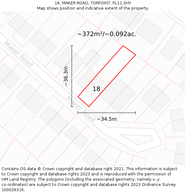 18, MAKER ROAD, TORPOINT, PL11 2HY: Plot and title map