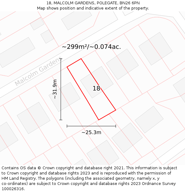 18, MALCOLM GARDENS, POLEGATE, BN26 6PN: Plot and title map