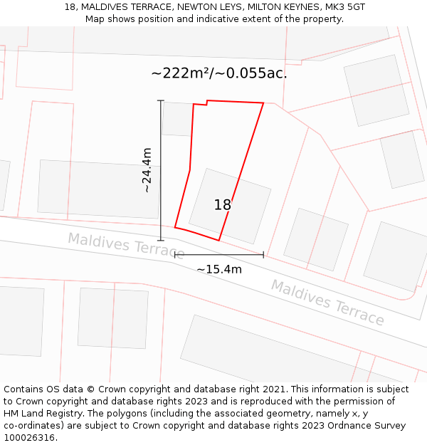18, MALDIVES TERRACE, NEWTON LEYS, MILTON KEYNES, MK3 5GT: Plot and title map