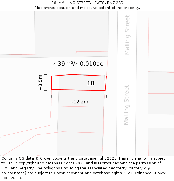 18, MALLING STREET, LEWES, BN7 2RD: Plot and title map