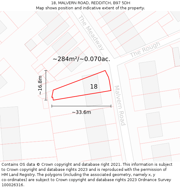 18, MALVERN ROAD, REDDITCH, B97 5DH: Plot and title map