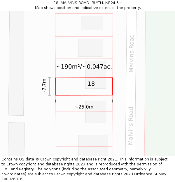 18, MALVINS ROAD, BLYTH, NE24 5JH: Plot and title map