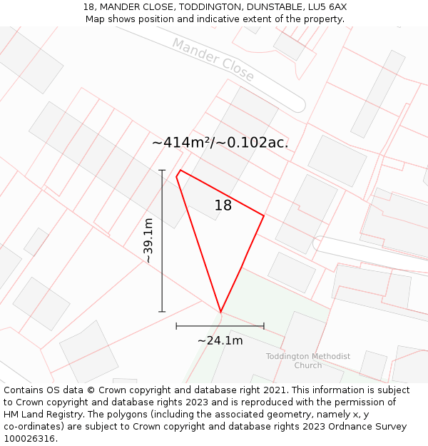 18, MANDER CLOSE, TODDINGTON, DUNSTABLE, LU5 6AX: Plot and title map