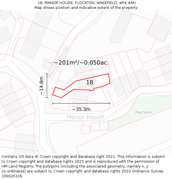 18, MANOR HOUSE, FLOCKTON, WAKEFIELD, WF4 4AN: Plot and title map